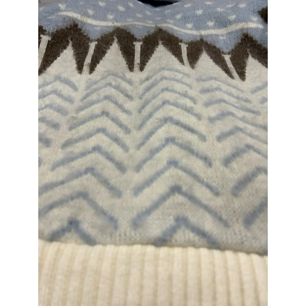 Vintage Carson Pirie Scott Aztec Pattern Full‎ Zip Jacket Wool Blend White Blue